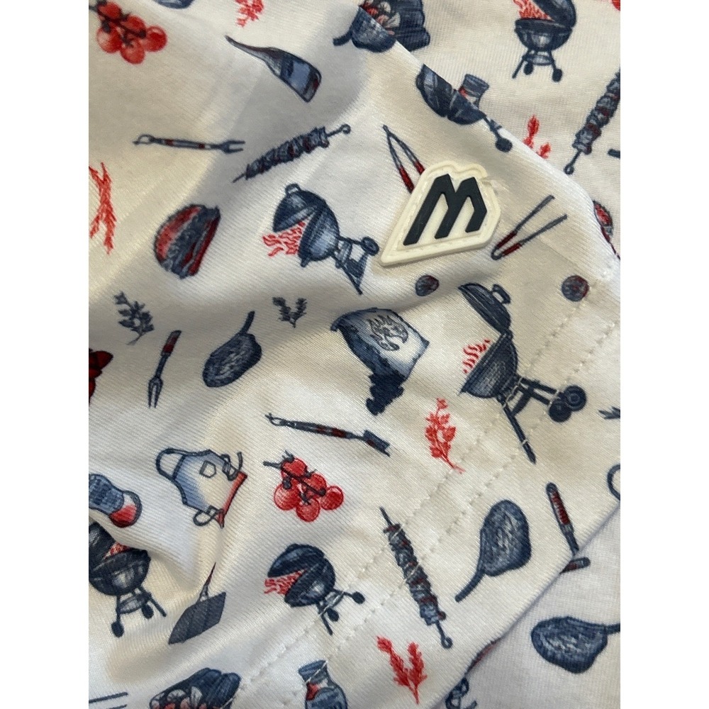 Burlebo Mens Performance Polo Shirt Large White BBQ Grill Print UPF 50 NWT - Picture 11 of 12
